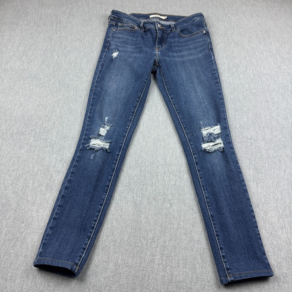Levis 711 Jeans Womens 26x30 Blue Skinny Distress Medium Wash Classic Denim